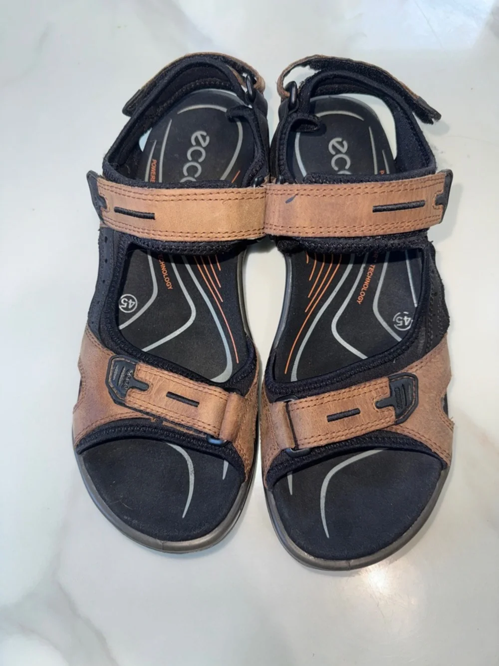 Ecco Men's Brown & Black Adjustable Leather Sandals size 45